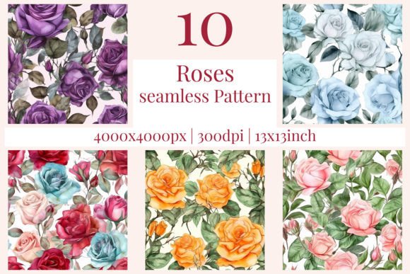Download Bundle 10 Seamless Roses Patterns 622 - Patterns Collection