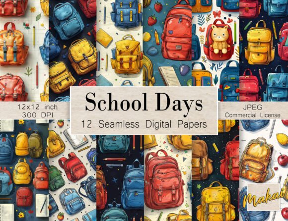 Download 12 Seamless Patterns School Backpacks - Patterns Collection